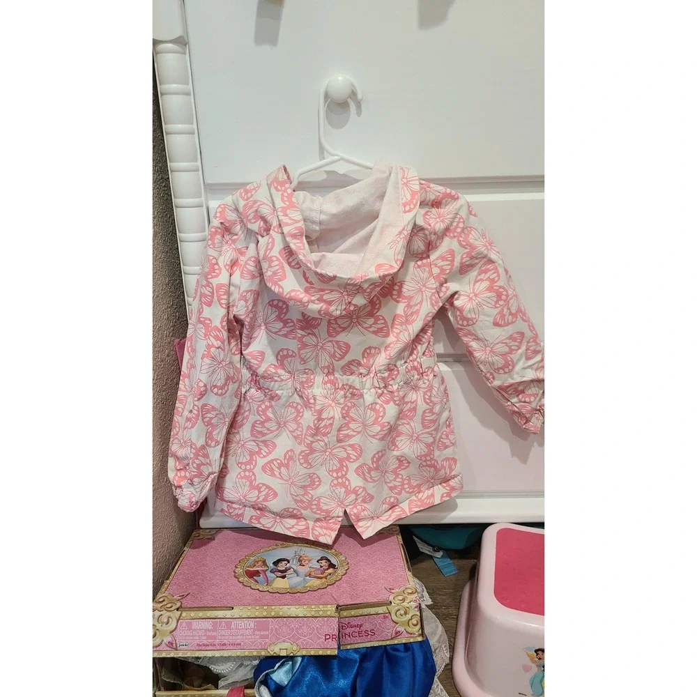 Forever Me Girls Pink Butterfly Print Hooded Utility Jacket Coat Size 5